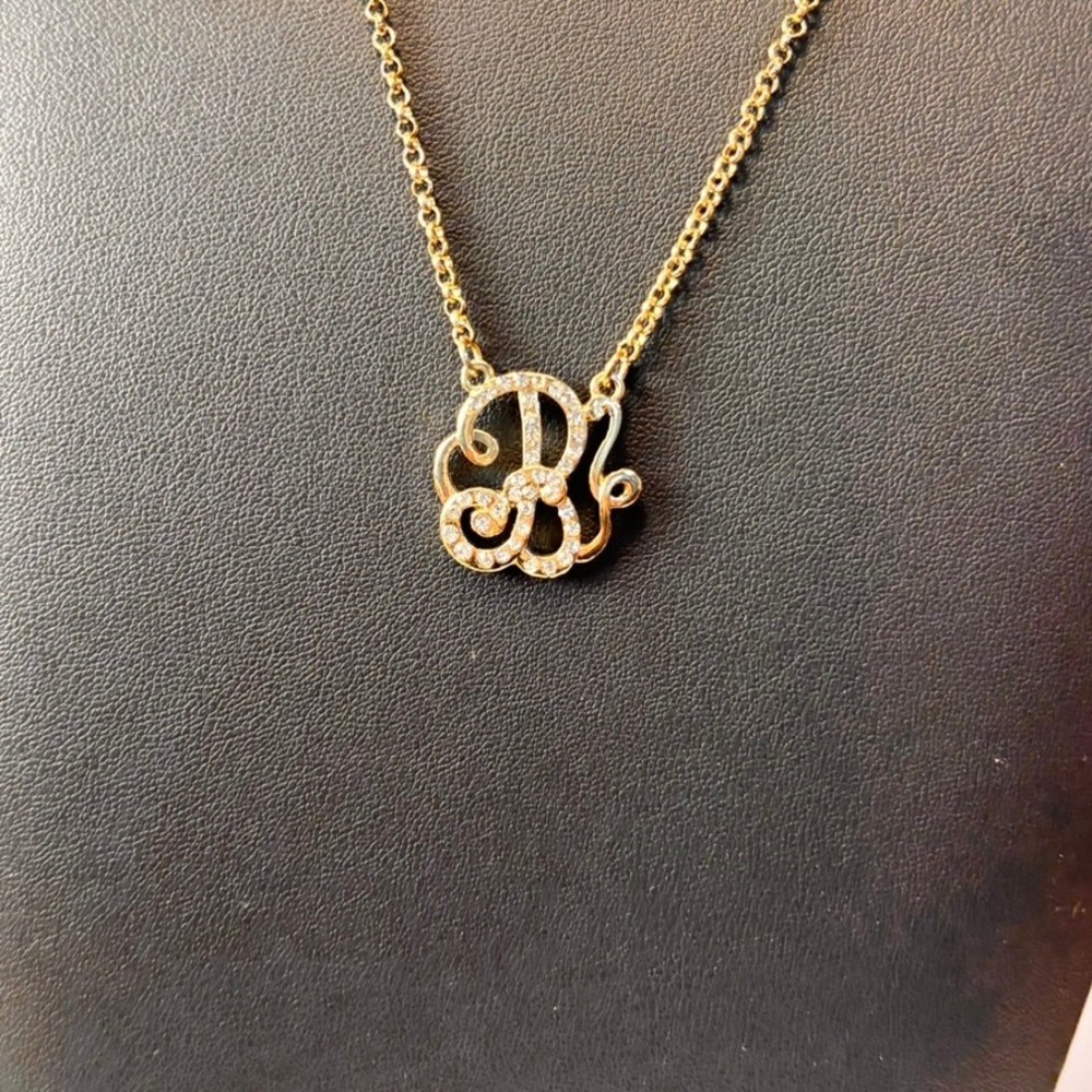 Initial B Pendant Necklace Gold Tone Crystal Statement Y2K Minimalist 90s Preppy